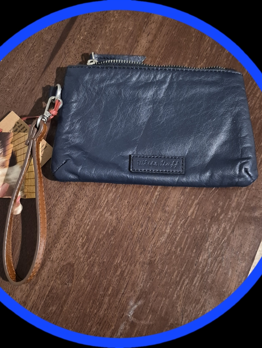 NWTS White Stuff 'Jada Blue/Yellow Leather Pouch/Wristlet w/Top Zip Closure